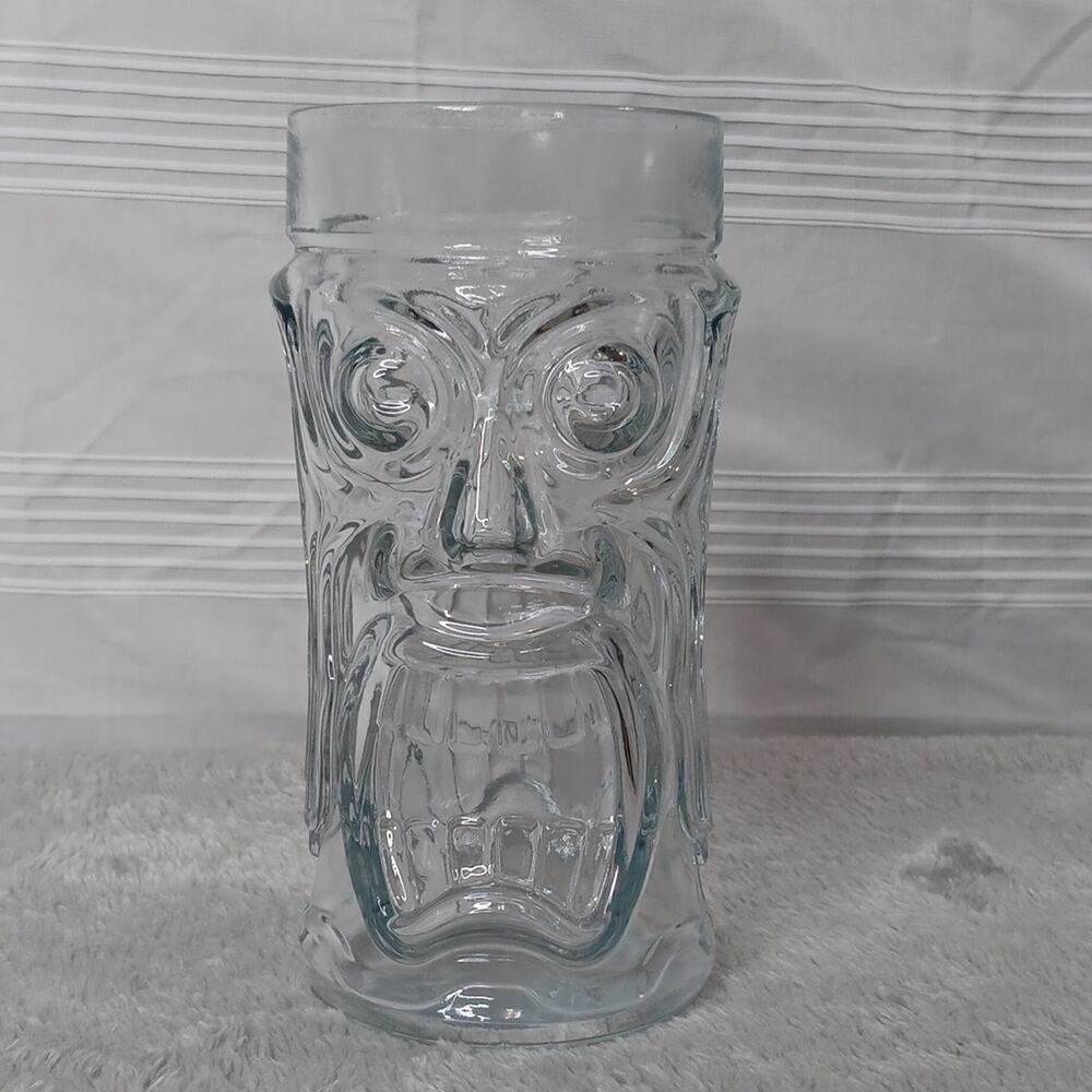ANCHOR HOCKING Screaming TIKI‎ Clear Glass High Relief, Mug, Hawaii 16oz Beer